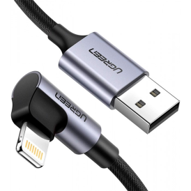 UGREEN USB A TO LIGHTNING BRAIDED CABLE WITH ALUMINUM SHELL M/M, NICKEL PLATED CONNECTOR 1M (BLACK)